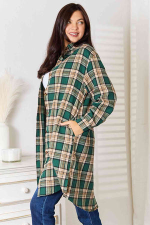 Double Take Plaid Collared Neck Long Sleeve Shirt-Teresa's Fashionista LLC