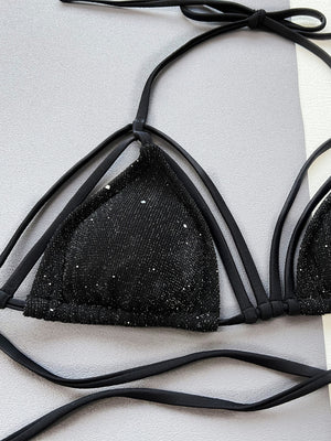 Glitter Halter Neck Strappy Two-Piece Bikini Set-Teresa's Fashionista LLC