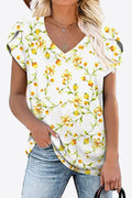 Printed Petal Sleeve V-Neck Blouse-Teresa's Fashionista LLC