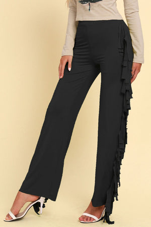 Fringe Trim Wide Leg Pants-Teresa's Fashionista LLC