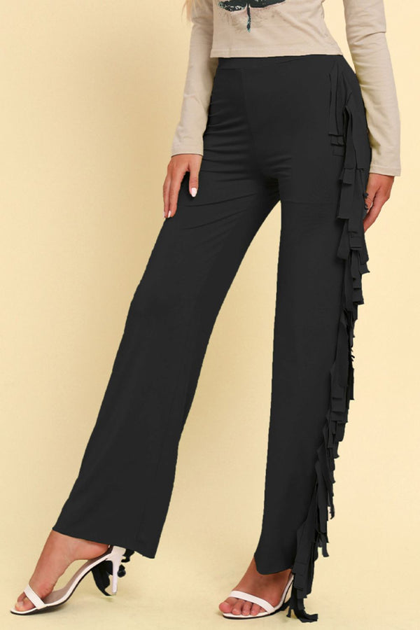 Fringe Trim Wide Leg Pants-Teresa's Fashionista LLC