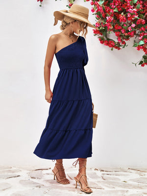 Smocked One-Shoulder Midi Dress-Teresa's Fashionista LLC