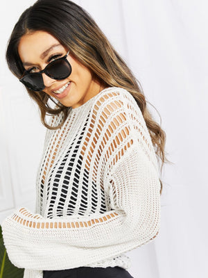 Long Sleeve Round Neck Openwork Cover-Up-Teresa's Fashionista LLC