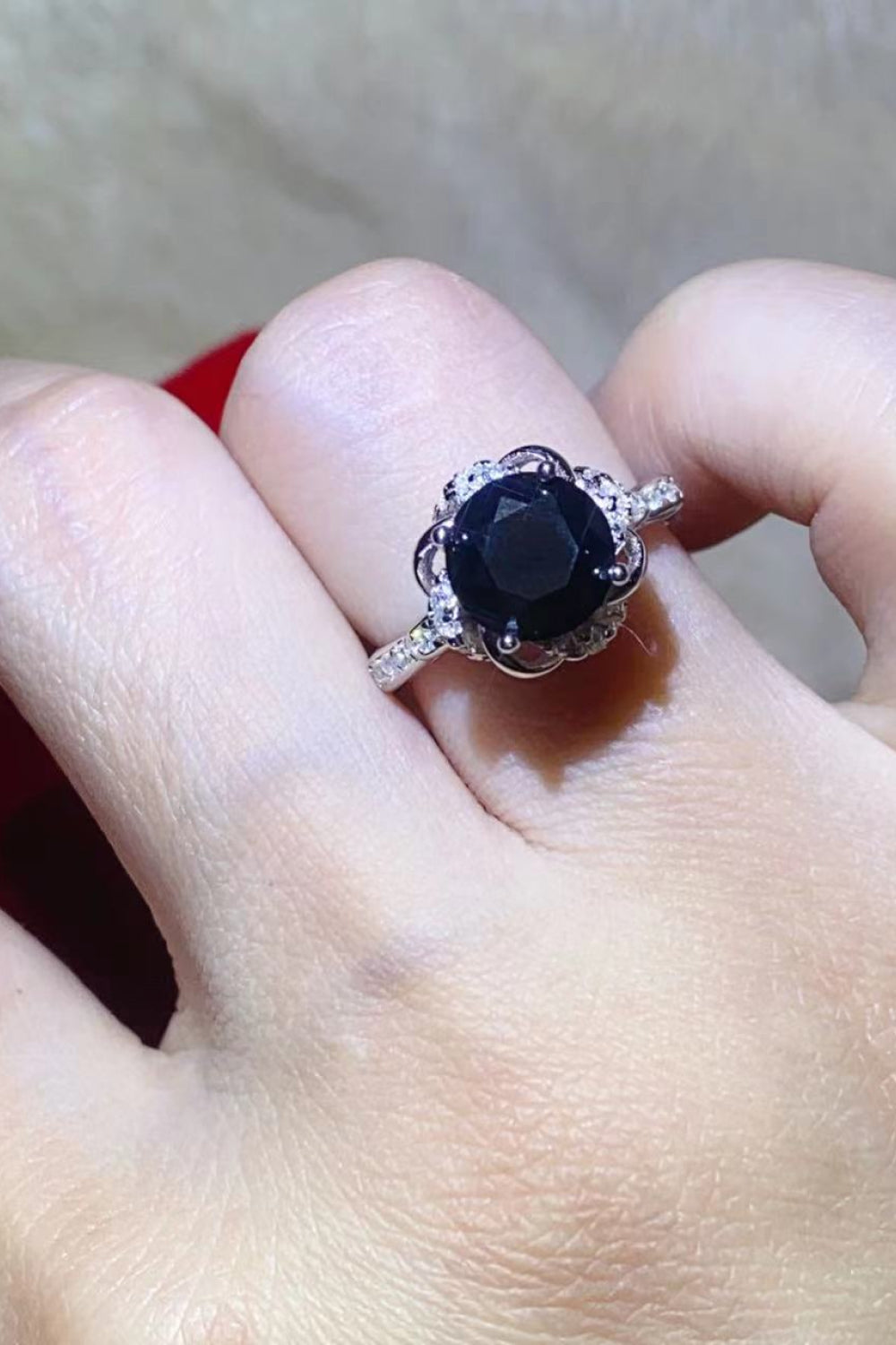 2 Carat Black Moissanite Floral Ring-Teresa's Fashionista LLC