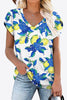Printed Petal Sleeve V-Neck Blouse-Teresa's Fashionista LLC