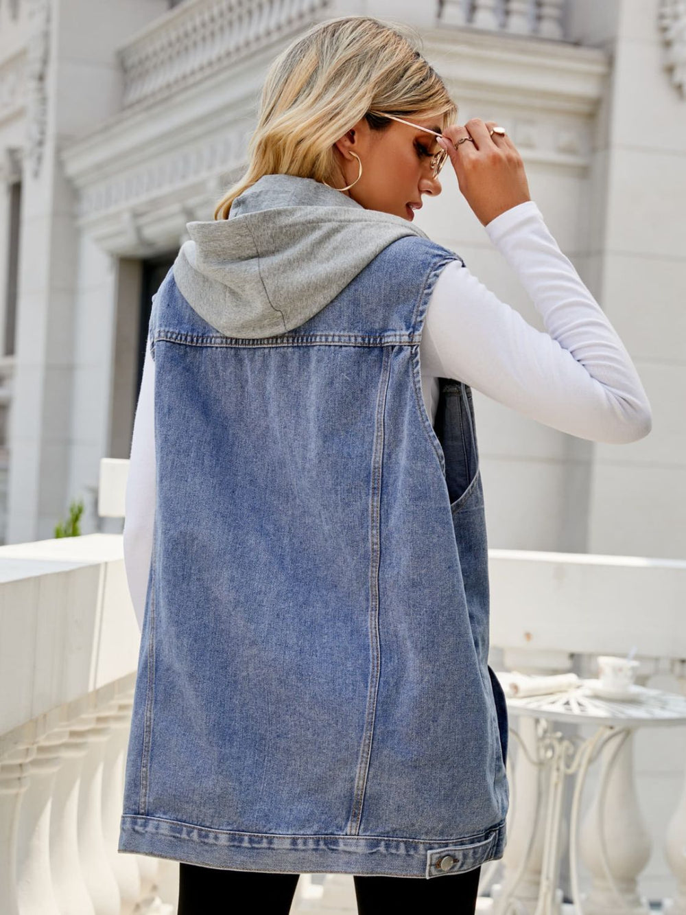 Drawstring Hooded Sleeveless Denim Top with Pockets-Teresa's Fashionista LLC