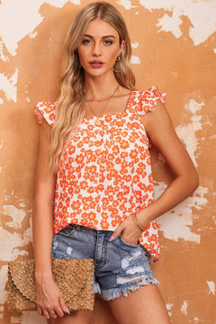 Floral Square Neck Cap Sleeve Tank-Teresa's Fashionista LLC