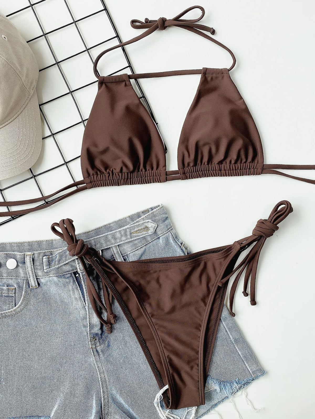 Halter Neck Ruched Bikini Set-Teresa&#39;s Fashionista LLC