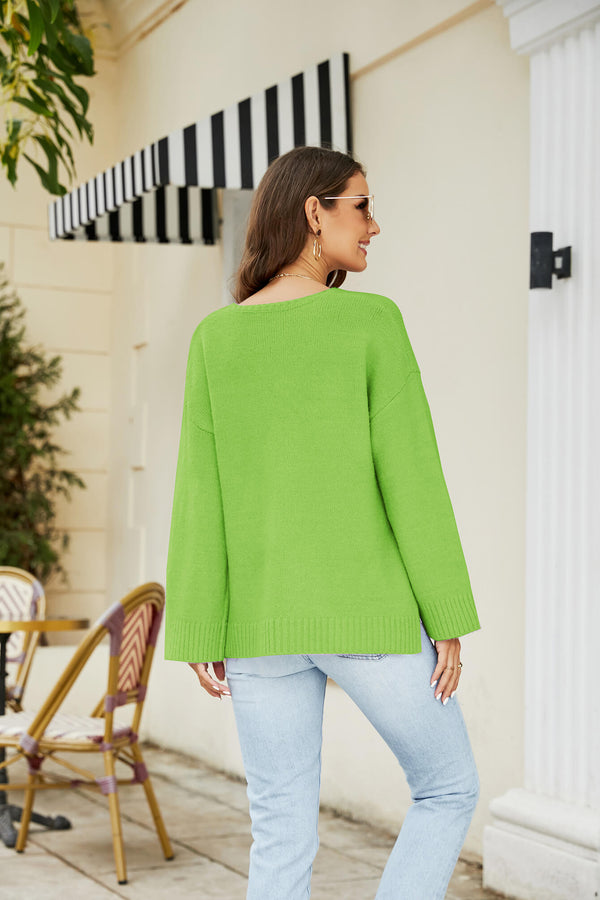 Drop Shoulder V-Neck Knit Pullover-Teresa's Fashionista LLC