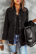 Distressed Snap Down Denim Jacket-Teresa's Fashionista LLC
