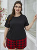 Plus Size Round Neck Tee Shirt and Plaid Shorts Lounge Set-Teresa's Fashionista LLC