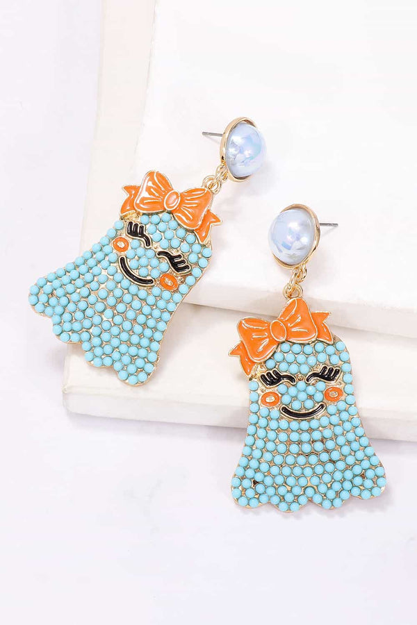Smiling Ghost Shape Synthetic Pearl Earrings-Teresa's Fashionista LLC