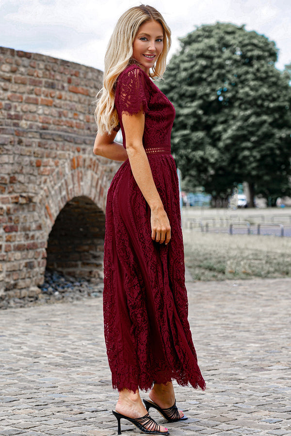 Scalloped Trim Lace Plunge Dress-Teresa's Fashionista LLC