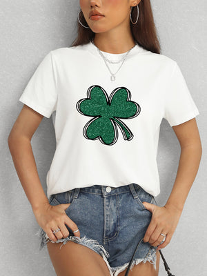 Lucky Clover Round Neck T-Shirt-Teresa's Fashionista LLC