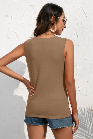 Buttoned Deep V Tank-Teresa's Fashionista LLC