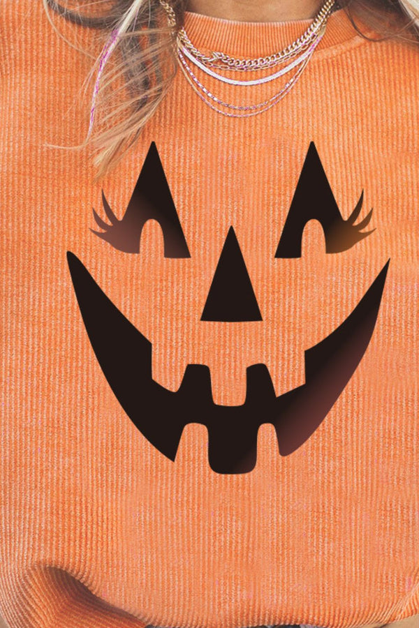 Round Neck Dropped Shoulder Jack-O'-Lantern Graphic Sweatshirt-Teresa's Fashionista LLC