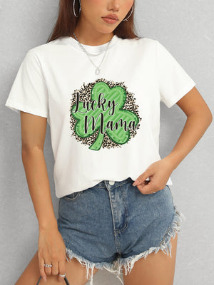 LUCKY MAMA Round Neck T-Shirt-Teresa's Fashionista LLC