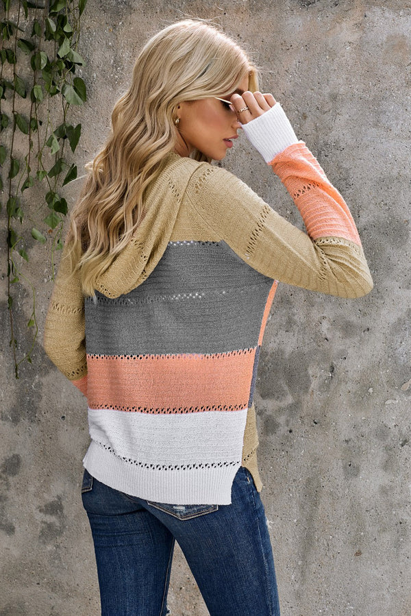 Zip-Up Raglan Sleeve Openwork Hooded Cardigan-Teresa's Fashionista LLC
