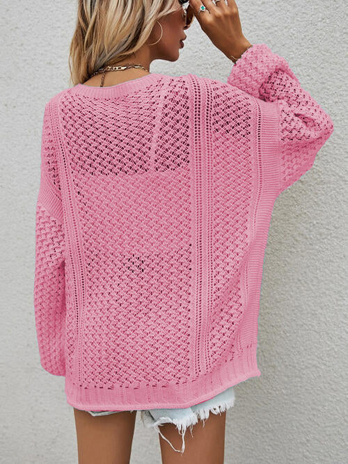 Openwork Button Front Cardigan-Teresa's Fashionista LLC