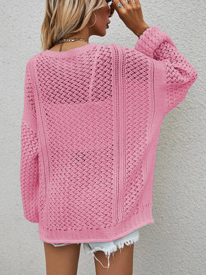 Openwork Button Front Cardigan-Teresa's Fashionista LLC