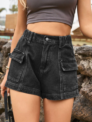 High Waist Denim Shorts with Pockets-Teresa's Fashionista LLC