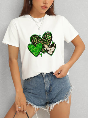 Heart Round Neck Short Sleeve T-Shirt-Teresa's Fashionista LLC