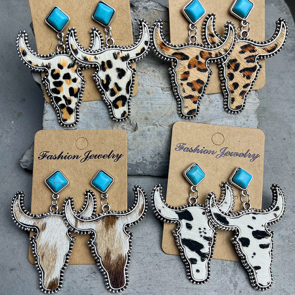 Bull Shape Turquoise Dangle Earrings-Teresa's Fashionista LLC