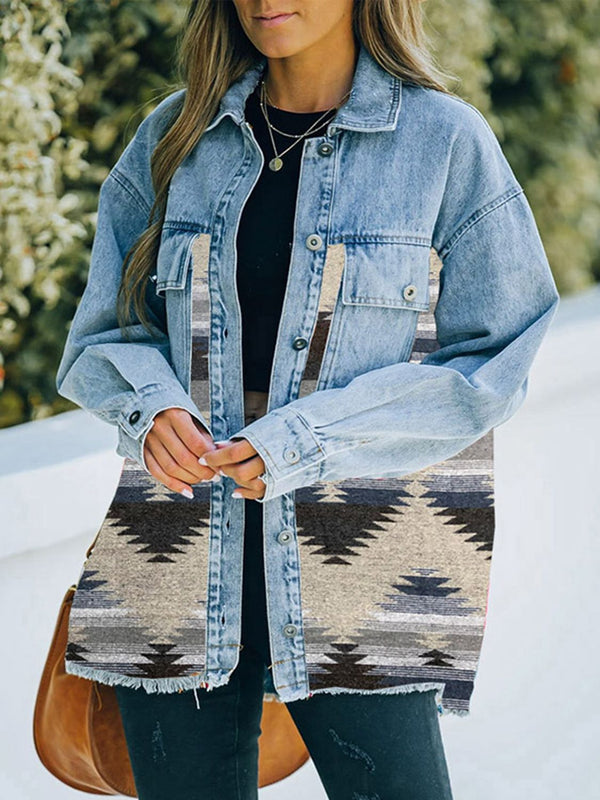 Collared Neck Dropped Shoulder Denim Jacket-Teresa's Fashionista LLC
