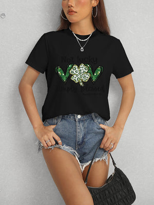 Lucky Clover Round Neck Short Sleeve T-Shirt-Teresa's Fashionista LLC