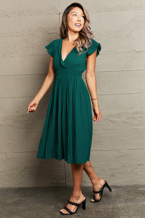 Tied Smocked Waist Flutter Sleeve Dress-Teresa's Fashionista LLC