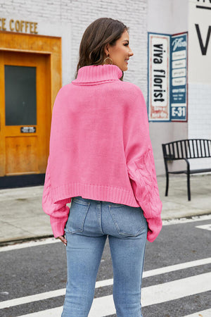 Turtleneck Cable-Knit Long Sleeve Sweater-Teresa's Fashionista LLC