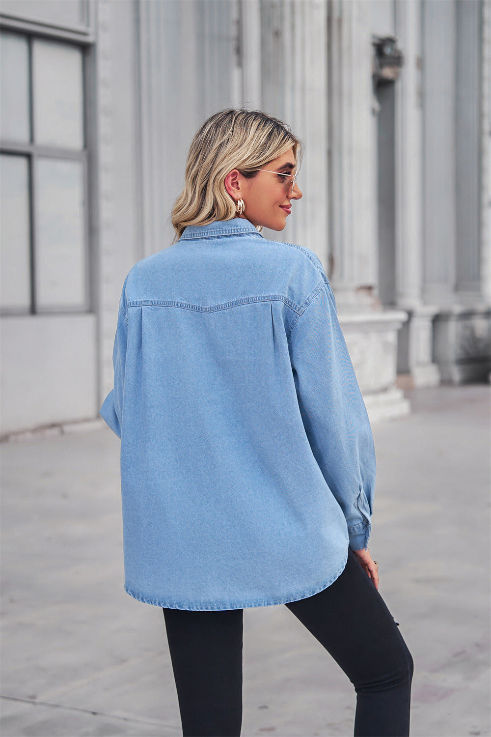 Collared Neck Dropped Shoulder Denim Top-Teresa's Fashionista LLC