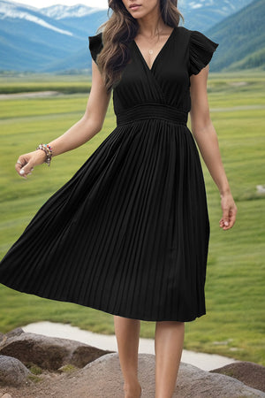Tied Smocked Waist Flutter Sleeve Dress-Teresa's Fashionista LLC