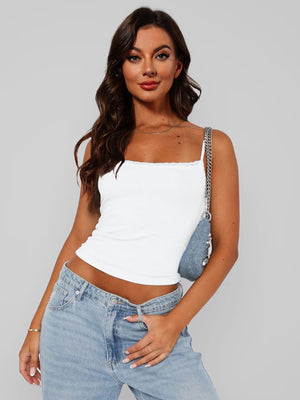 Lace Trim Straight Neck Cami-Teresa's Fashionista LLC