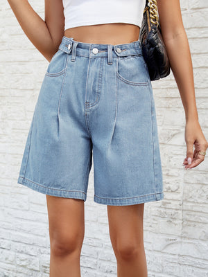 High Waist Denim Shorts with Pockets-Teresa's Fashionista LLC