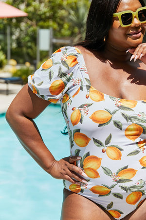 Marina West Swim Salty Air Puff Sleeve One-Piece in Citrus Orange-Teresa's Fashionista LLC