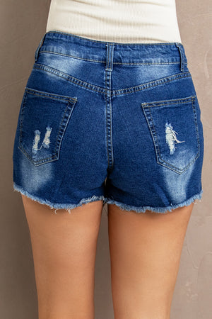 Spliced Lace Distressed Denim Shorts-Teresa's Fashionista LLC