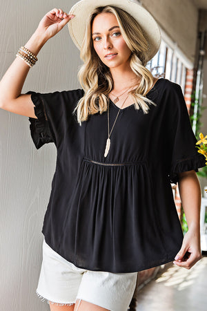 V-Neck Flounce Sleeve Babydoll Blouse-Teresa's Fashionista LLC