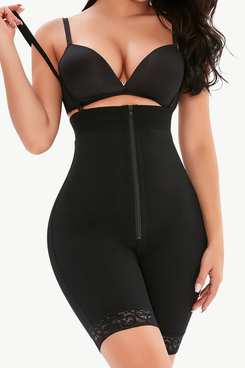 Full Size Lace Detail Zip-Up Under-Bust Shaping Bodysuit-Teresa's Fashionista LLC