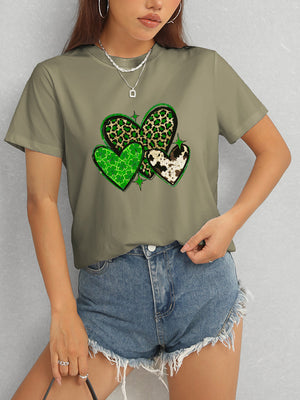 Heart Round Neck Short Sleeve T-Shirt-Teresa's Fashionista LLC