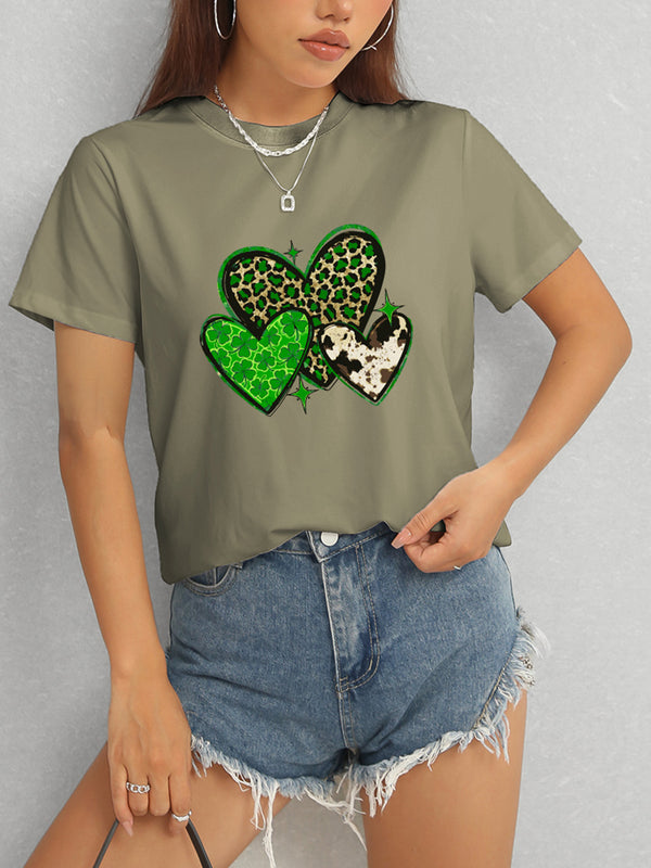 Heart Round Neck Short Sleeve T-Shirt-Teresa's Fashionista LLC