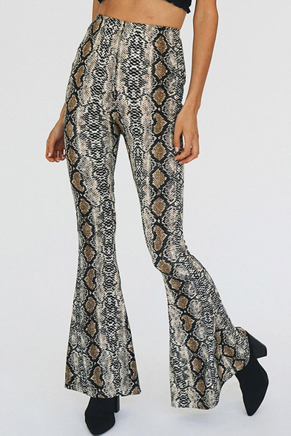 Snakeskin Print Flare Pants-Teresa's Fashionista LLC
