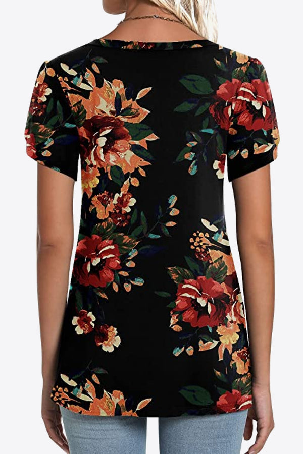 Printed Petal Sleeve V-Neck Blouse-Teresa's Fashionista LLC