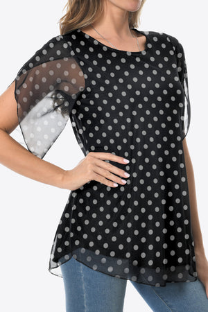 Printed Round Neck Curved Hem Blouse-Teresa's Fashionista LLC