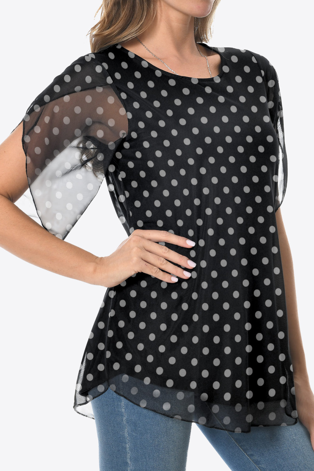 Printed Round Neck Curved Hem Blouse-Teresa&#39;s Fashionista LLC