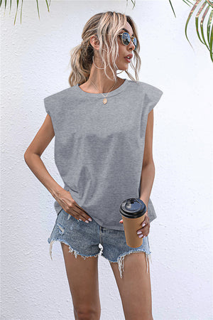 Round Neck Cap Sleeve Tee-Teresa's Fashionista LLC