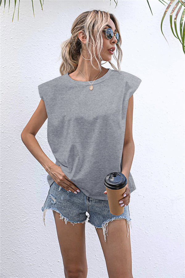 Round Neck Cap Sleeve Tee-Teresa's Fashionista LLC