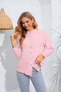 Mock Neck Buttoned Long Sleeve Shirt-Teresa's Fashionista LLC