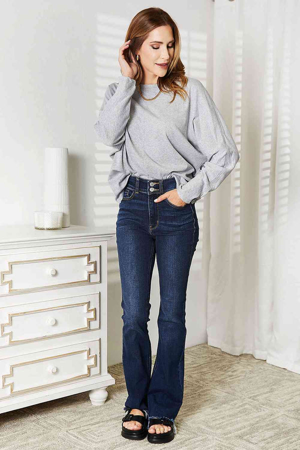 Double Take Seam Detail Round Neck Long Sleeve Top-Teresa's Fashionista LLC
