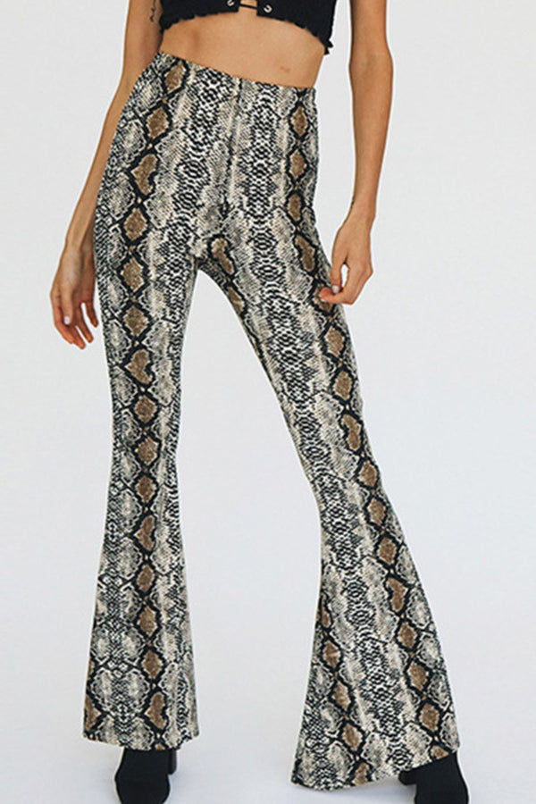 Snakeskin Print Flare Pants-Teresa's Fashionista LLC